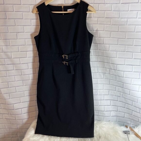 Calvin Klein Black Buckle Waist Sheath Dre… - Picture 2 of 8